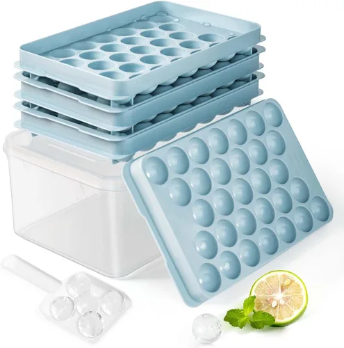 Miniatura 9 de Bandeja para cubitos de hielo con tapa y contenedor, bandejas redondas para cubitos de hielo para congelador, molde de hielo de grado alimenticio