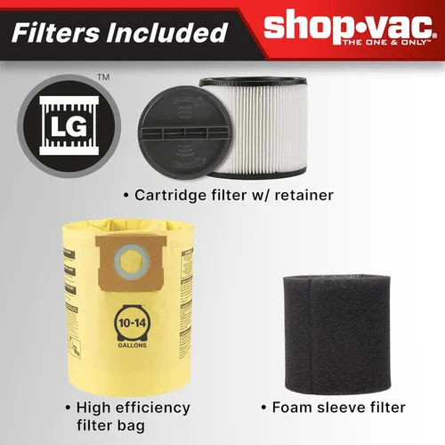 Miniatura 9 de Shop-Vac 5801411 Aspiradora de taller húmedo/seco de 14 galones, 5.5 CV pico, 2.5 pulgadas de diámetro x manguera de 7 pies, cable de 20 pies, ideal