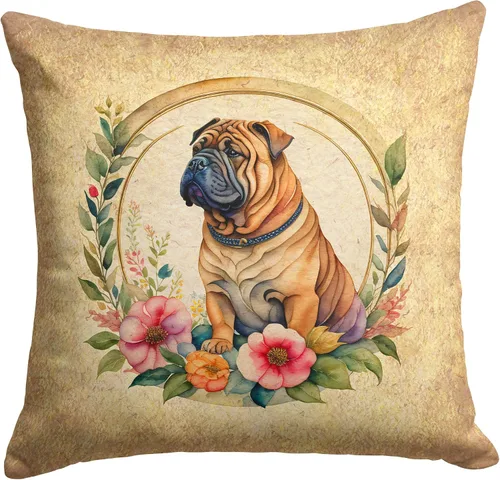 Miniatura 144 de Caroline's Treasures DAC2072PW1414 Affenpinscher and Flowers - Almohada decorativa de tela, lavable a máquina, para interiores y exteriores