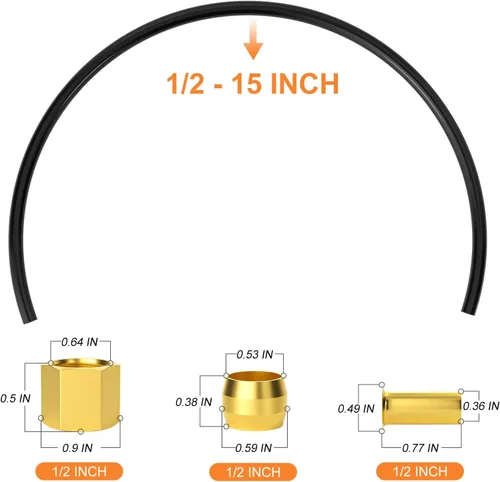 Miniatura 2 de GASHER Kit de tubo descargador de compresor de aire de 15 pulgadas, contiene casquillos de manga de 1/2 pulgada, inserto de compresión y tuerca