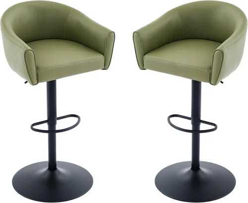 Miniatura 9 de FIRAVOE Juego de 2 taburetes de bar, taburetes de bar giratorios con respaldo y brazos, silla de bar ajustable de piel sintética de 24 a 34