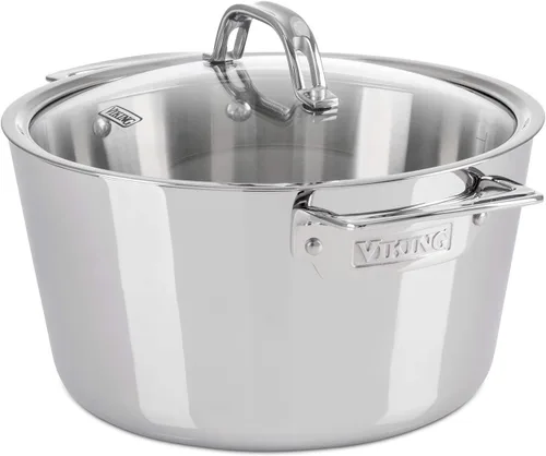 Viking Culinary - Horno holandés contemporáneo de acero inoxidable de 3 capas, 5.2 cuartos de galón, incluye tapa de vidrio, lavavajillas, apto para