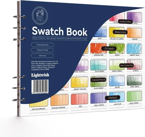 Miniatura 8 de Libro de Muestras de Acuarela LIGHTWISH, 12 Hojas Desmontables, 100% Algodón, 300 g/m²/140 lb, Sin Ácidos, Diario de Colores para Pasteles al Óleo