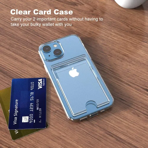 Miniatura 2 de 【Actualización】 Funda tipo cartera transparente para iPhone 13, antiamarilleo, delgada, parachoques de TPU + funda trasera de policarbonato con 2