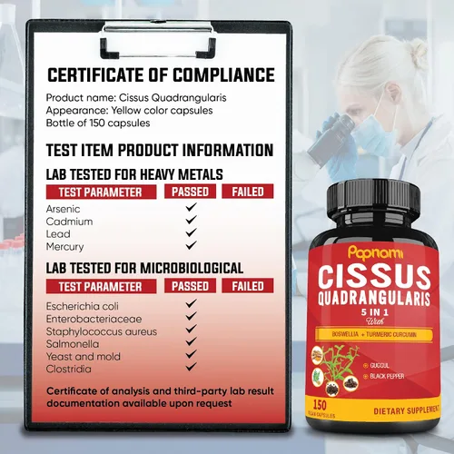 Miniatura 7 de Cápsulas prémium de Cissus Quadrangularis con boswellia, guggul, cúrcuma, extracto de pimienta negra - 150 cápsulas - Suministro para 5 meses