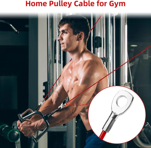 Miniatura 6 de Cables de repuesto para gimnasio en casa, cable de polea de fitness, cable de repuesto para máquina de pesas con bola de tapón Longitud fija roja