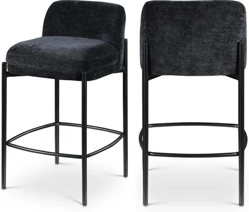 Miniatura 13 de Meridian Furniture 429Beige-C Burton Collection Modern Taburete contemporáneo con tela de felpilla beige suave, marco de metal negro mate, 17.5