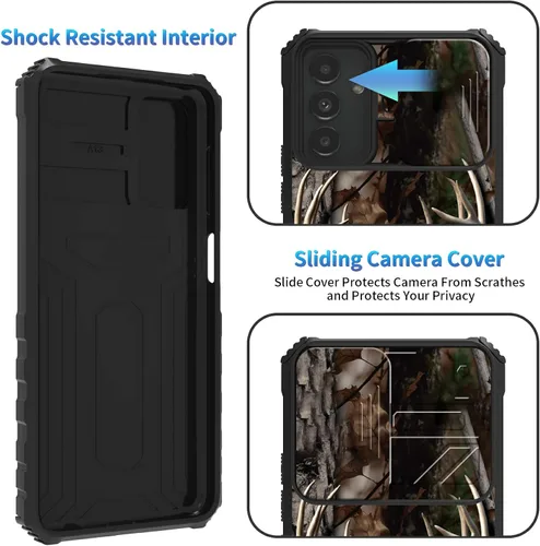 Miniatura 45 de Funda para Samsung Galaxy S22 Ultra 5G, Galaxy S22 Ultra con cubierta de cámara deslizante, funda resistente de doble capa con función atril Black