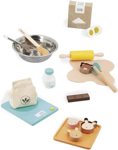 Miniatura 4 de Janod - My Bakery - Juego de té de cocina y muñeca - 19 piezas de madera y fieltro incluidas - Pinturas a base de agua - 3 años + J06618