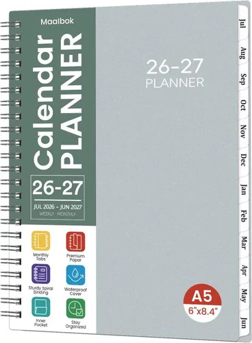 Agenda y calendario 2026-2027, planificador académico 2026-2027, planificador semanal y mensual, julio 2026 a junio 2027, A5 (6 x 8.4 pulgadas),