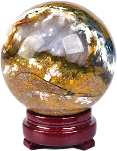Miniatura 56 de JIC Gem Esfera de cristal de cuarzo Pietersite, bola de cristal decorativa azules y marrones dorados para meditación, decoraciones de mesa