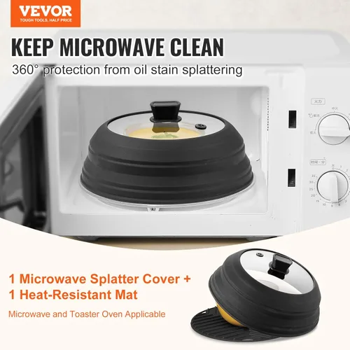 Miniatura 2 de VEVOR Cubierta y tapete para salpicaduras de microondas, tapa plegable de microondas de 10.8 pulgadas para alimentos, silicona resistente al calor