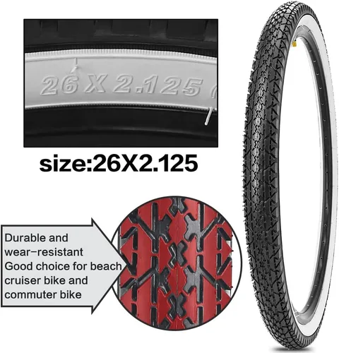 Miniatura 3 de Paquete de 2 neumáticos y tubos de bicicleta Beach Cruiser de 24 pulgadas/26 x 2.125 pulgadas o sin tubos de 24 pulgadas/26 x 1.75 pulgadas/2.125