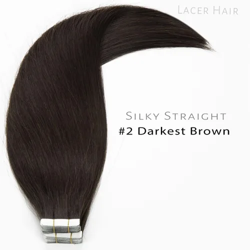 Miniatura 2 de Lacer - Extensiones de cabello humano con cinta adhesiva, color marrón oscuro, extensiones de cabello humano real con trama adhesiva, invisible