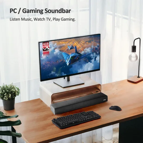 Miniatura 6 de Barra de sonido pequeña de 2.1 canales y 120 W para TV, PC, proyector, barra de sonido de TV de 23 pulgadas con subwoofer incorporado. Potenciador