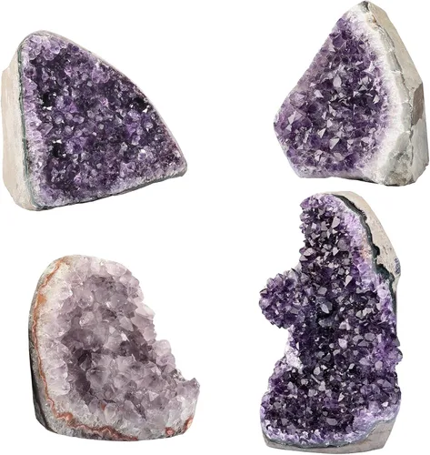 Miniatura 5 de Rockcloud Figura de cristal de cuarzo de amatista púrpura natural, geoda drusa para decoración del hogar, adorno de escritorio autoportante