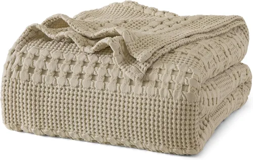 Miniatura 37 de PHF - Manta tejida de punto gofre 100% algodón, suave, ligera, transpirable, acogedora, de verano, para sofá y cama, tejida, estética, decoración