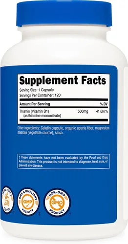 Miniatura 5 de Vitamina B1 Nutricost (Tiamina) 0,018 oz, 120 cápsulas, 1 botella, 1