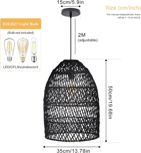 Miniatura 7 de Arturesthome 1 lámpara colgante de mimbre rústico con cesta de ratán bohemio, lámpara costera hecha a mano, pantalla de techo, para comedor, cocina