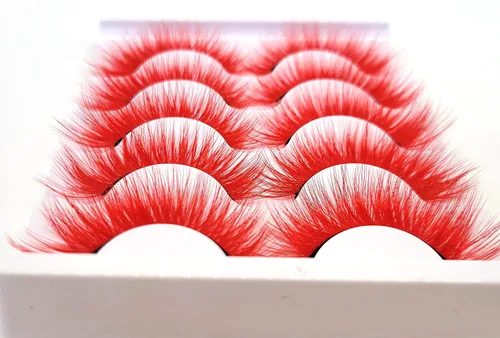 Miniatura 3 de MISSLADY Pestañas de colores de 0.787 pulgadas, tiras de pestañas rojas de visón sintético 3D (FM-304, 0.55-0.78 pulgadas, 5 pares)