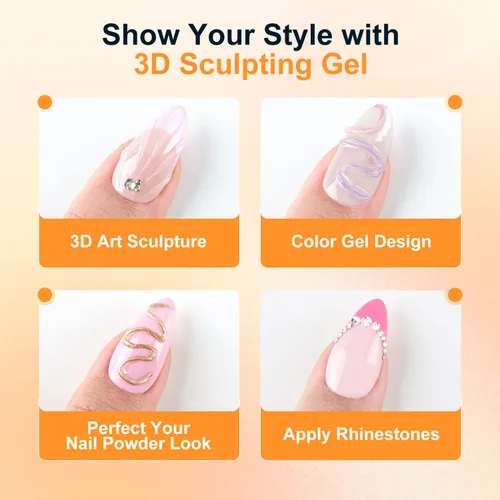 Miniatura 2 de JODSONE Arte de uñas de gel transparente 3D, 0.51 oz (15 g) de gel transparente para esculpir para diseño de uñas 3D, moldeado de textura y 1 pieza