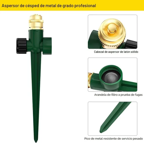 Miniatura 4 de FANHAO Paquete de 2 aspersores de metal para patio, rociador automático de agua de jardín en base de pico, sistema de riego ajustable de 360 grados