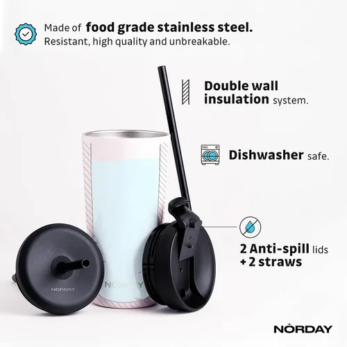Miniatura 4 de NORDAY Vaso con tapa y popote – Bloom 20oz – Vaso aislado con purpurina rubor – Vaso de acero inoxidable – Taza de café de doble pared – Mantiene