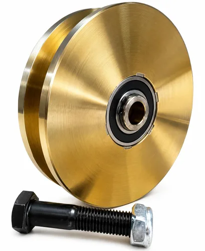 Rueda de ranura en V de 6 pulgadas con puerta corredera de doble rodamiento de 3000 libras con rodillo deslizante + tornillo, chapado en oro