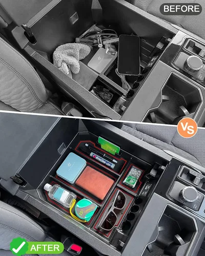 Miniatura 2 de TOPINSTALL Bandeja de consola roja de tamaño completo compatible con Toyota Tundra 2022-2026 / Sequoia Accessories 2023-2026 Bandeja de Rojo