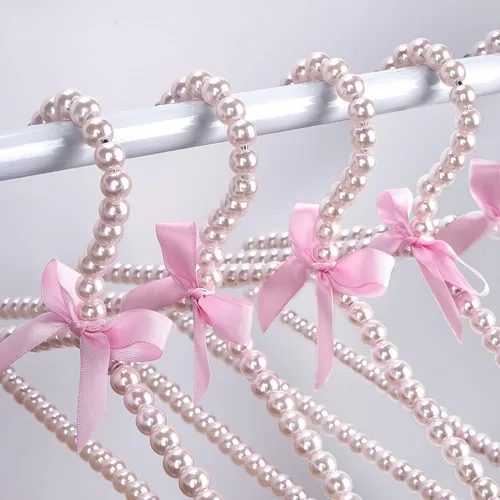 Miniatura 4 de Linkidea Paquete de 5 perchas con cuentas de perlas sintéticas, elegantes colgadores de ropa, vestidos, bodas, tiendas, pantalones, organizador