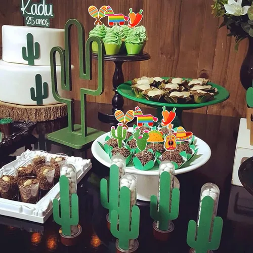 Miniatura 3 de 32 piezas de decoración para cupcakes de fiesta mexicana montados con cactus, burro, maraca, sombrero, guitarra, magdalenas, temática de fiesta