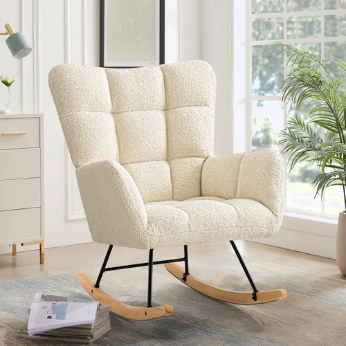Miniatura 11 de Furniliving - Mecedora tapizada para cuarto de bebé, silla balancín moderna con asiento acolchado, silla de lectura con respaldo alto y cómoda