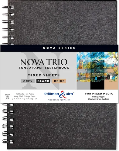 Miniatura 2 de Stillman & Birn Nova Series Trio - Cuaderno de bocetos con alambre, 6 x 8 pulgadas, 5.29 oz/m² (pesado), papel beige, gris y negro, superficie