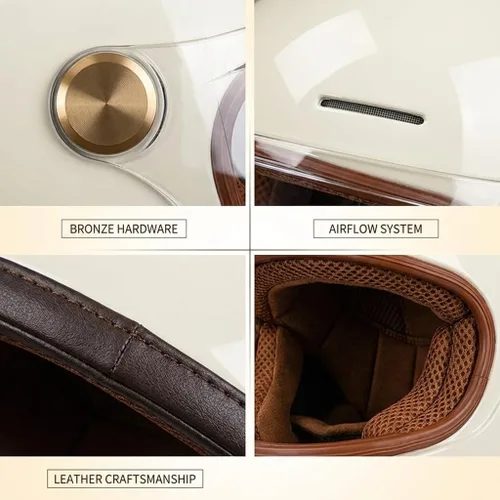Miniatura 7 de Casco retro para motocicleta Loyoriwy para adultos: Casco integral vintage con sistema de ventilación, diseño impermeable para motociclismo Blanco