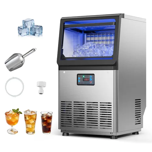 Miniatura 13 de VEVOR Máquina comercial para hacer hielo, 200 libras/24 horas con capacidad de almacenamiento de 50 libras, integrada/independiente/debajo