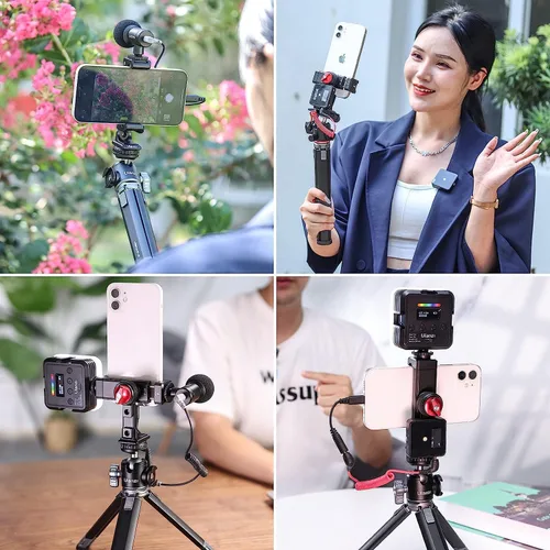 Miniatura 6 de Soporte de trípode de metal para teléfono, 3 zapatos fríos y puerto de arca, adaptador de trípode para teléfono inteligente de 360 ° para iPhone 17