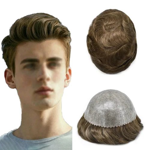 Miniatura 53 de Toupee - Sistema de reemplazo de cabello humano para hombre, 0.004 in, inyectado, piel de polietileno, piezas de pelo para hombre, 6 x 8 pulgadas