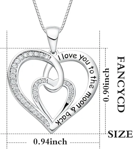 Miniatura 5 de FANCYCD - Collar con dije de corazón con texto en inglés "I Love You to the Moon and Back