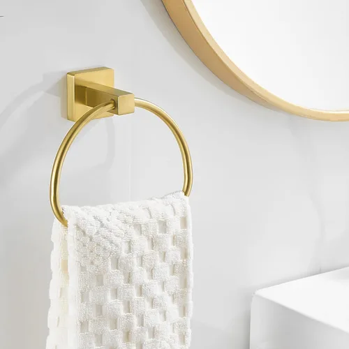 Miniatura 2 de Leyden Soporte de papel higiénico dorado Portador de toalla de mano, Soporte de rollo de papel cepillado de latón Anillo de toalla, Juego moderno
