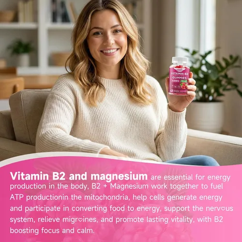 Miniatura 5 de Gomitas de vitamina B2 con riboflavina de 400 mg con magnesio para niños y adultos, gomitas B2 para apoyo del sistema nervioso y salud de la piel