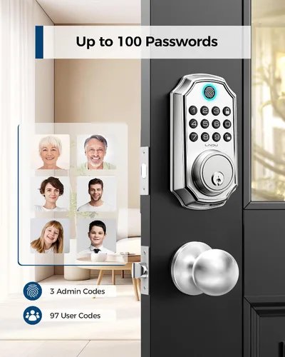 Miniatura 4 de Cerradura de puerta de entrada sin llave con mango, juego de cerradura de puerta delantera con control de aplicación, cerradura de puerta de código