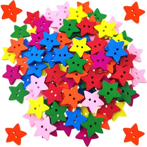 100 botones de estrella de madera coloridos con 2 agujeros, botones rústicos para ropa, costura, álbumes de recortes, manualidades, decoración de