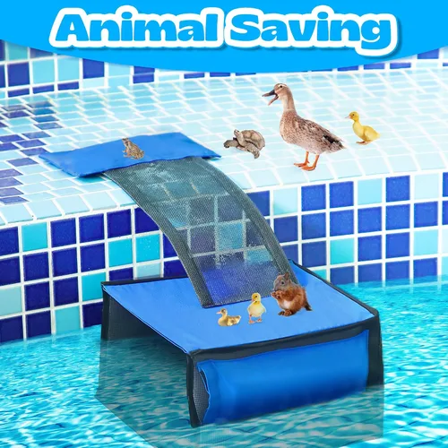 Miniatura 3 de Atrapa hojas de piscina 2 en 1 con rampa de escape para salvar animales, limpiador desnatador de red flotante para hojas para limpieza de superficie
