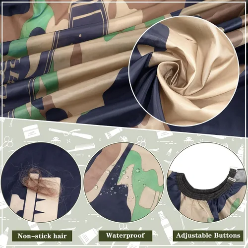 Miniatura 6 de FEBSNOW Capa de Barbero Impermeable Profesional para Corte de Cabello Cepillo Quitapelusas de Cuello para Corte de Pelo Verde Militar Salón Barba
