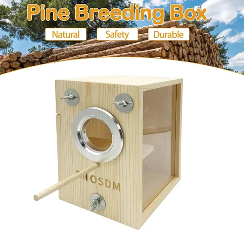 Miniatura 3 de BNOSDM Caja de nido de periquitos Caja transparente de cría de aves Cajas nido de madera natural jaula para pájaros (S)