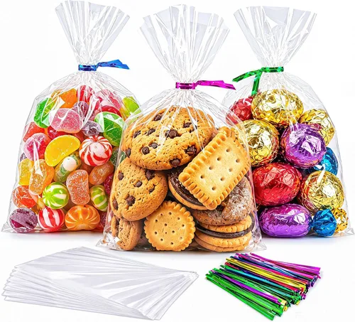 Miniatura 9 de LOKIQNG 150 PAQUETES Bolsas de Celofán de Navidad Bolsas de Regalo para Dulces y Galletas con Ataduras Giratorias para Recuerdos de Fiesta