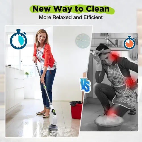 Miniatura 4 de WORKPRO Limpiador eléctrico giratorio, cepillo de limpieza inalámbrico, 3 velocidades, mango largo ajustable y 8 cabezales de cepillo reemplazables