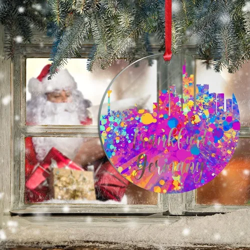 Miniatura 6 de Alemania Frankfurt Skyline Adorno de Navidad 2022 Alemania Frankfurt, arte de acuarela, adornos de Navidad para niños, colorido paisaje de ciudad