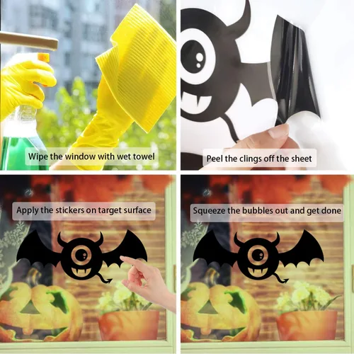 Miniatura 4 de CCINEE Calcomanía para ventana gigante de Halloween se aferra a la ventana, calcomanías para la decoración de Halloween Suministro 10 piezas #1