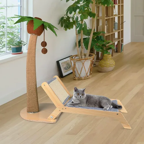 Miniatura 5 de Poste rascador para gatos con silla de playa 2 en 1, 29.5 pulgadas de alto, palmera para gatos con salón y bola colgante interactiva, muebles
